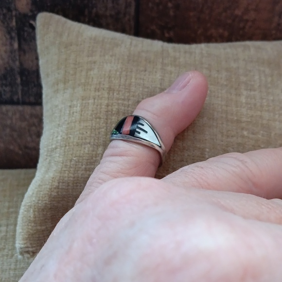 Sterling Silver JR Zuni Multi Stone Inlay Ring - Picture 10 of 11